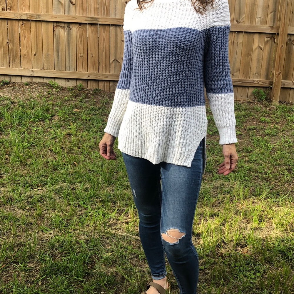 JCrew white & blue sweater